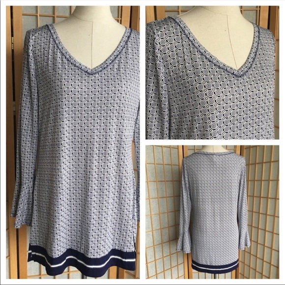 WHBM Long Sleeve Print Top SZ L - Picture 1 of 8